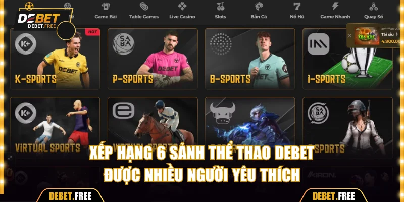 Xếp hạng 6 sảnh thể thao Debet đình đám